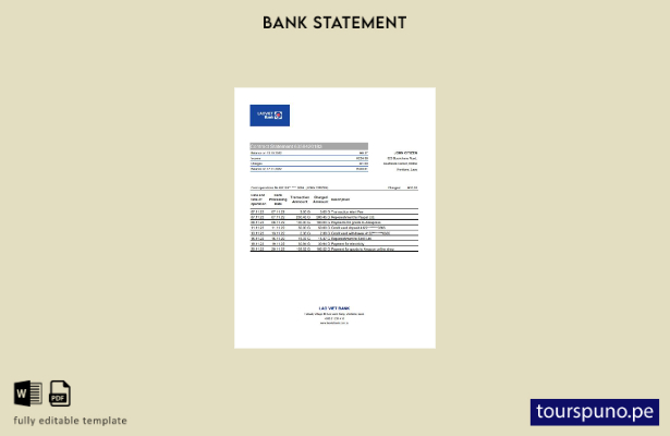 listo para imprimir plantilla de Excel de extracto bancario de Laos Lao Viet