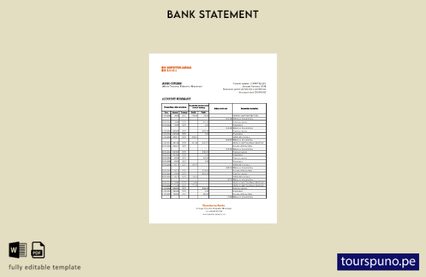 listo para imprimir plantilla de Excel de extracto bancario de Montenegro Hipote