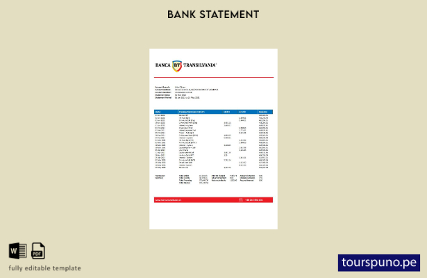 listo para imprimir plantilla de Excel de extracto bancario de Rumania Banca Tra