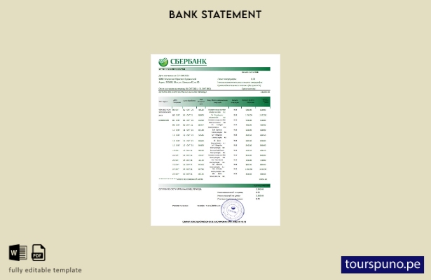 listo para imprimir plantilla de Excel de extracto bancario de Rusia Sberbank