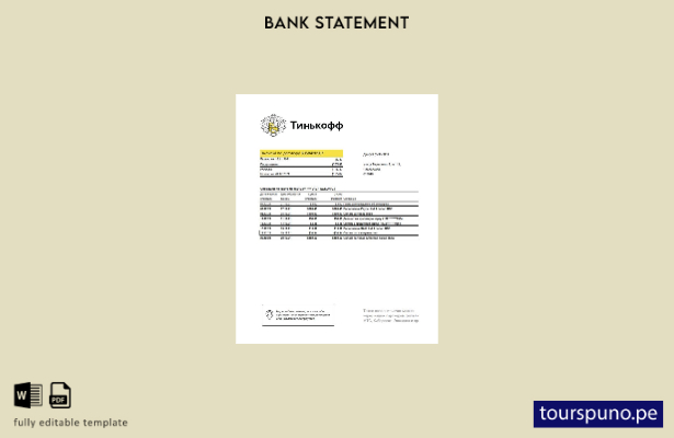 listo para imprimir plantilla de Excel de extracto bancario de Rusia Tinkoff