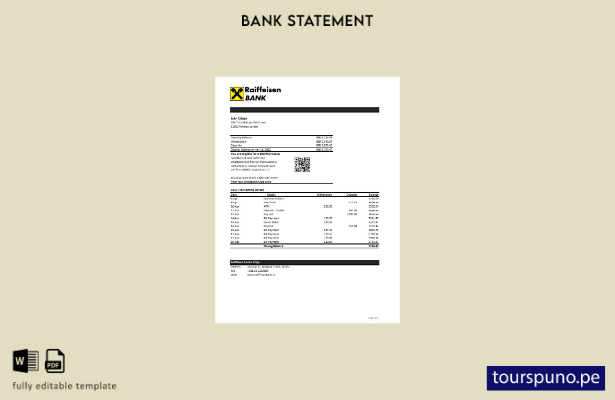 listo para imprimir plantilla de Excel de extracto bancario de Serbia Raiffeisen