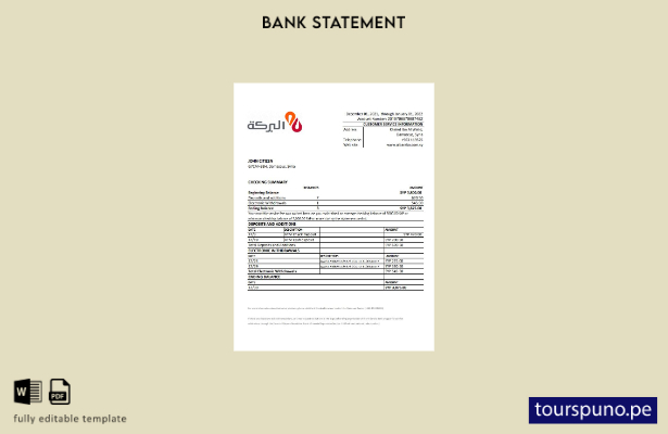 listo para imprimir plantilla de Excel de extracto bancario de Siria Al Baraka