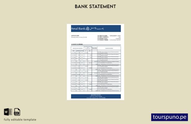 listo para imprimir plantilla de Excel de extracto bancario de Somalia Amal