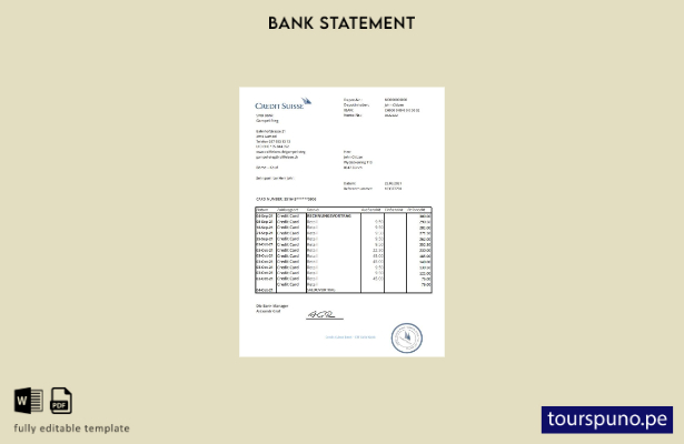 listo para imprimir plantilla de Excel de extracto bancario de Suiza Credit Suis