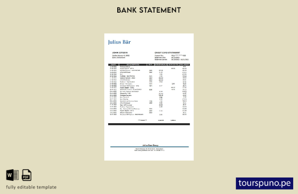 listo para imprimir plantilla de Excel de extracto bancario de Suiza Julius Bar