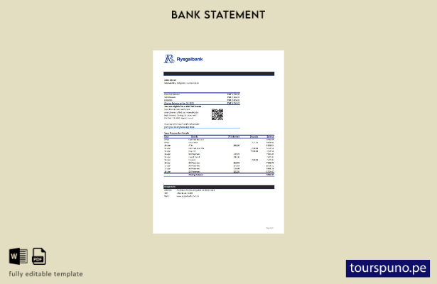 listo para imprimir plantilla de Excel de extracto bancario de Turkmenistán Rysg