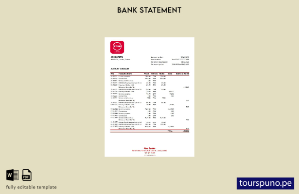 listo para imprimir plantilla de Excel de extracto bancario de Zambia Absa
