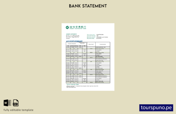 listo para imprimir plantilla de Excel de extracto bancario de la Cooperativa de