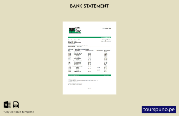listo para imprimir plantilla de Excel de extracto bancario del Banco de África
