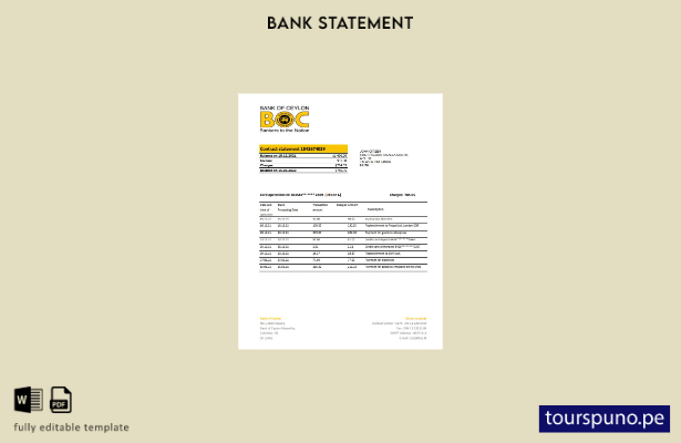 listo para imprimir plantilla de Excel de extracto bancario del Banco de Ceilán