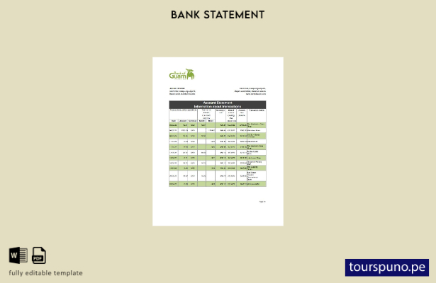 listo para imprimir plantilla de Excel de extracto bancario del Banco de Guam de