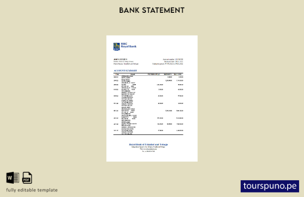 listo para imprimir plantilla de Excel de extracto bancario real de Trinidad y T