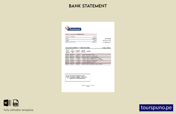 listo para imprimir plantilla de Excel de extracto de Bulgaria Postbank