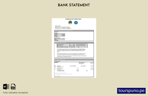 listo para imprimir plantilla de Excel del estado de cuenta del Banco de Desarro