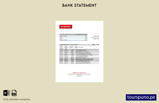 listo para imprimir plantilla de Excel del extracto bancario de Malta Akbank