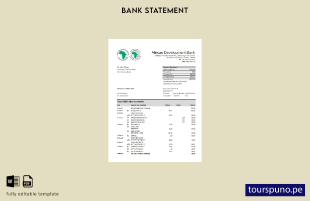 listo para imprimir plantilla de Excel del extracto del Banco de Desarrollo Afri