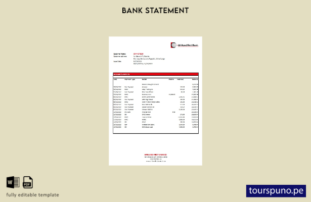 listo para imprimir plantilla de Excel del extracto del Congo Afriland First Ban