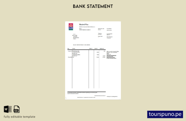 listo para imprimir plantilla de Word   extracto bancario AIB de Irlanda