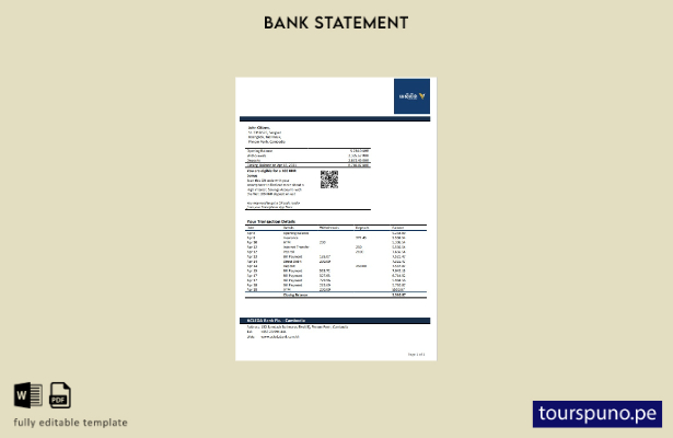 listo para imprimir plantilla de Word   extracto bancario de Acleda de Camboya