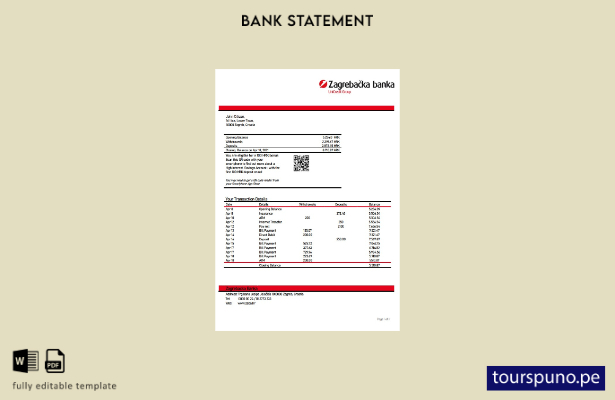 listo para imprimir plantilla de Word   extracto bancario de Croacia Zagrebačka
