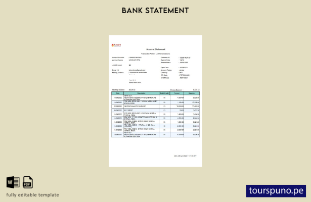 listo para imprimir plantilla de Word   extracto bancario de India Fincare