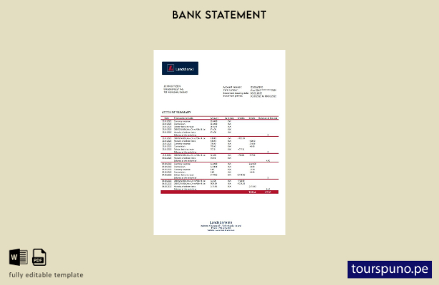 listo para imprimir plantilla de Word   extracto bancario de Islandia Landsbanki