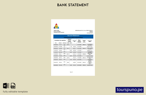 listo para imprimir plantilla de Word   extracto bancario de Myanmar Innwa