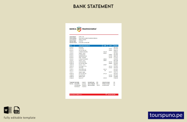 listo para imprimir plantilla de Word   extracto bancario de Rumania Banca Trans