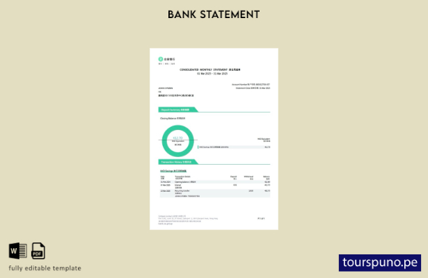 listo para imprimir plantilla de Word   extracto bancario de cuenta bancaria de