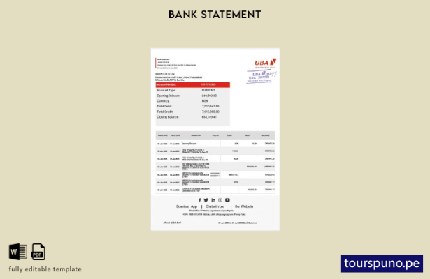 listo para imprimir plantilla de Word   extracto bancario del Banco Unido de Zam