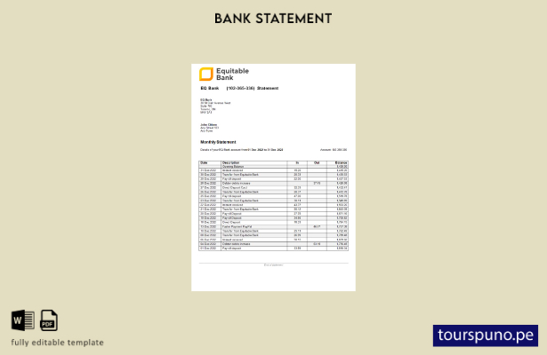listo para imprimir plantilla de Word   extracto bancario equitativo de EE. UU.