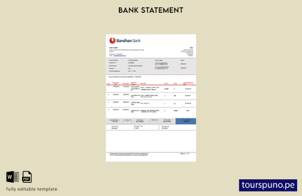 listo para imprimir plantilla de Word   extracto de cuenta bancaria de India Ban