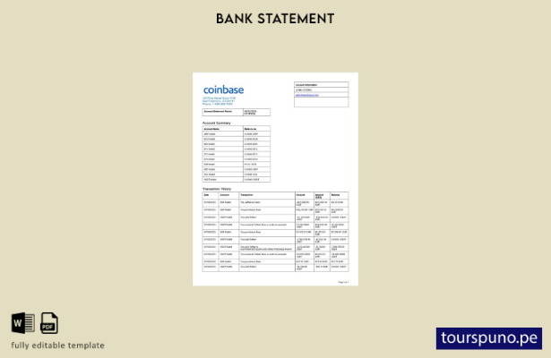 listo para imprimir plantilla de Word del estado de cuenta de Coinbase de EE. UU