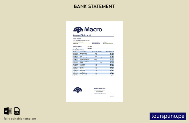 listo para imprimir plantilla de excel de extracto bancario de Argentina Banco M