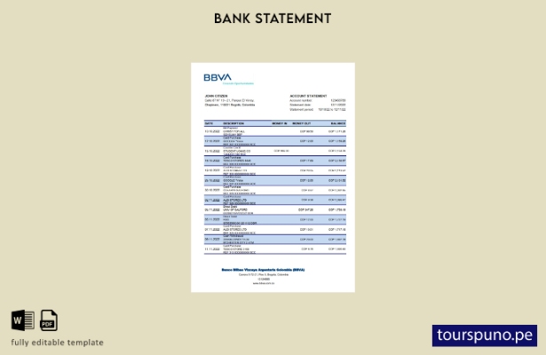 listo para imprimir plantilla de excel de extracto bancario de Colombia BBVA