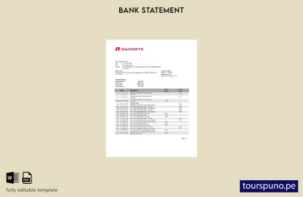 listo para imprimir plantilla de excel de extracto bancario de México Banorte