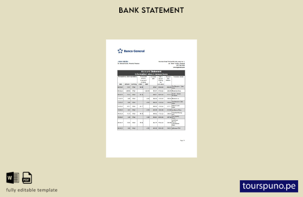 listo para imprimir plantilla de excel de extracto bancario de Panama Banco Gene