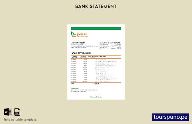 listo para imprimir plantilla de excel de extracto bancario del Banco de Occiden