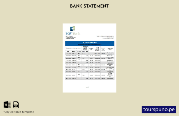 listo para imprimir plantilla de extracto bancario BGFI de Gabón