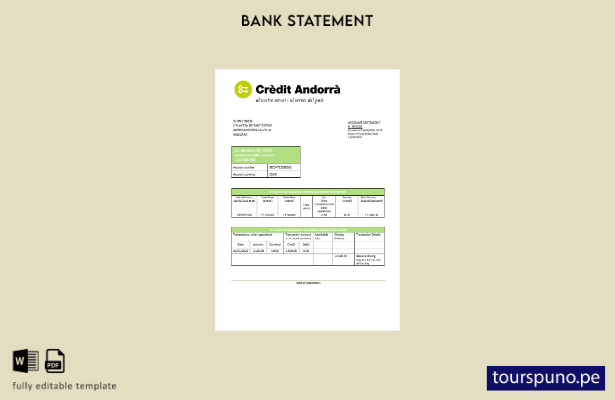 listo para imprimir plantilla de extracto bancario de Andorra Credit Andorra