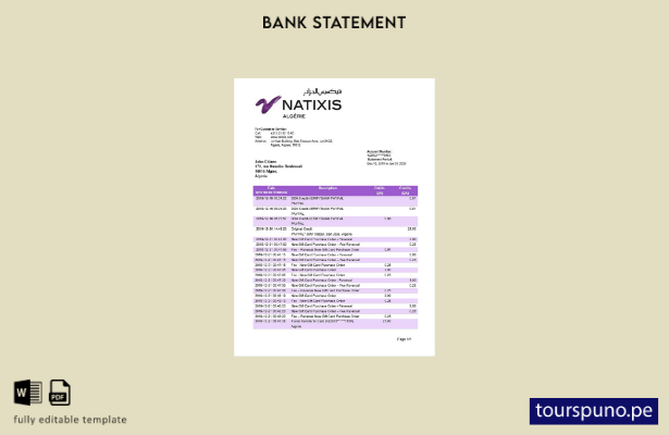 listo para imprimir plantilla de extracto bancario de Argelia Natixis Algerie