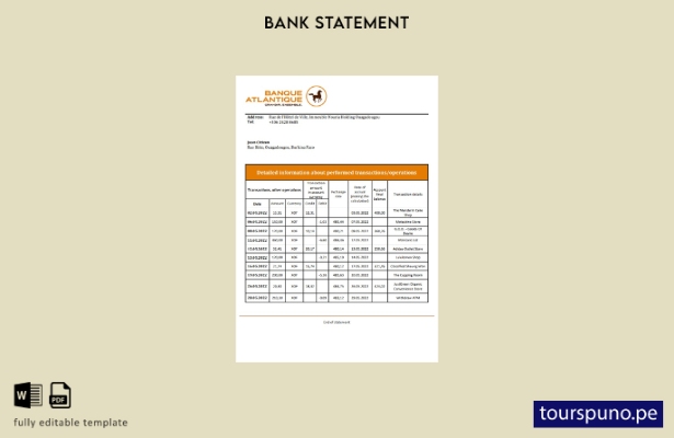 listo para imprimir plantilla de extracto bancario de Burkina Faso Banque Atlant