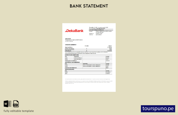 listo para imprimir plantilla de extracto bancario de Dekabank de Alemania