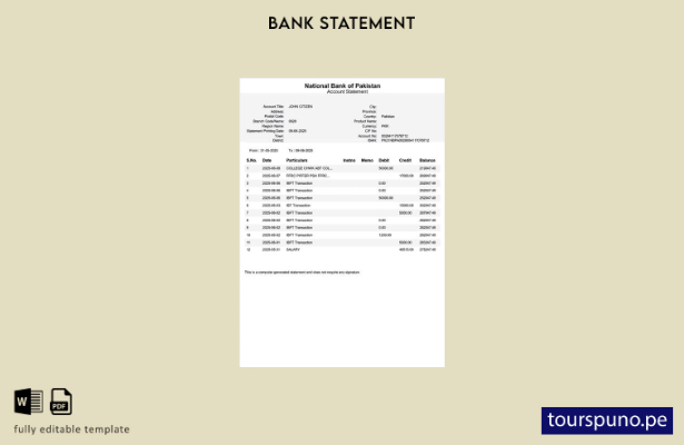 listo para imprimir plantilla de páginas de Word de estado de cuenta del Banco N
