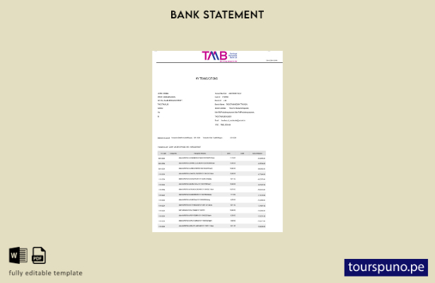 listo para imprimir plantilla de páginas de Word de extracto bancario TAB de Ind