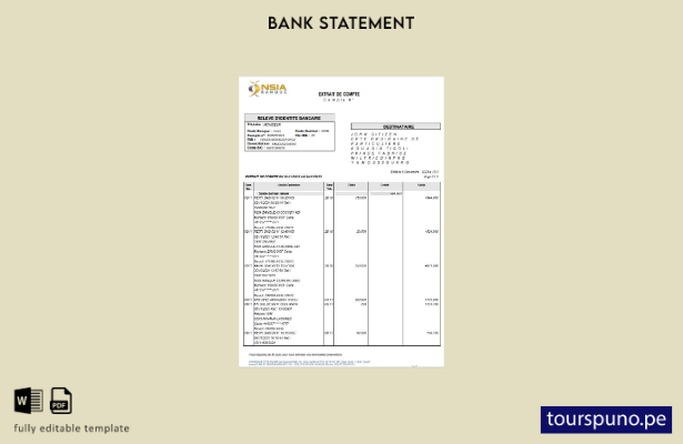 listo para imprimir plantilla de páginas de Word de extracto bancario de Franc 1