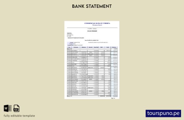 listo para imprimir plantilla de páginas de Word de extracto bancario del Banco