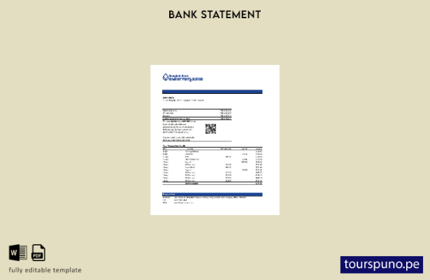 listo para imprimir plantilla de versión de Excel del extracto bancario de Taila