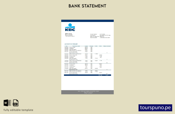 listo para imprimir plantilla de versión en Word del extracto bancario de KBC de